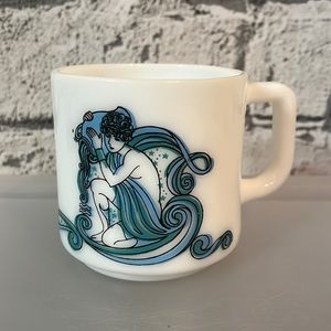 Vintage KMA 1976 Milk Glass Astrological Mug, rare, Aquarius, Design by Beverly
